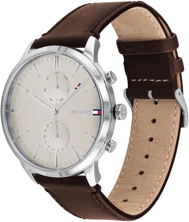 Tommy Beige Dial With Brown Leather Strap